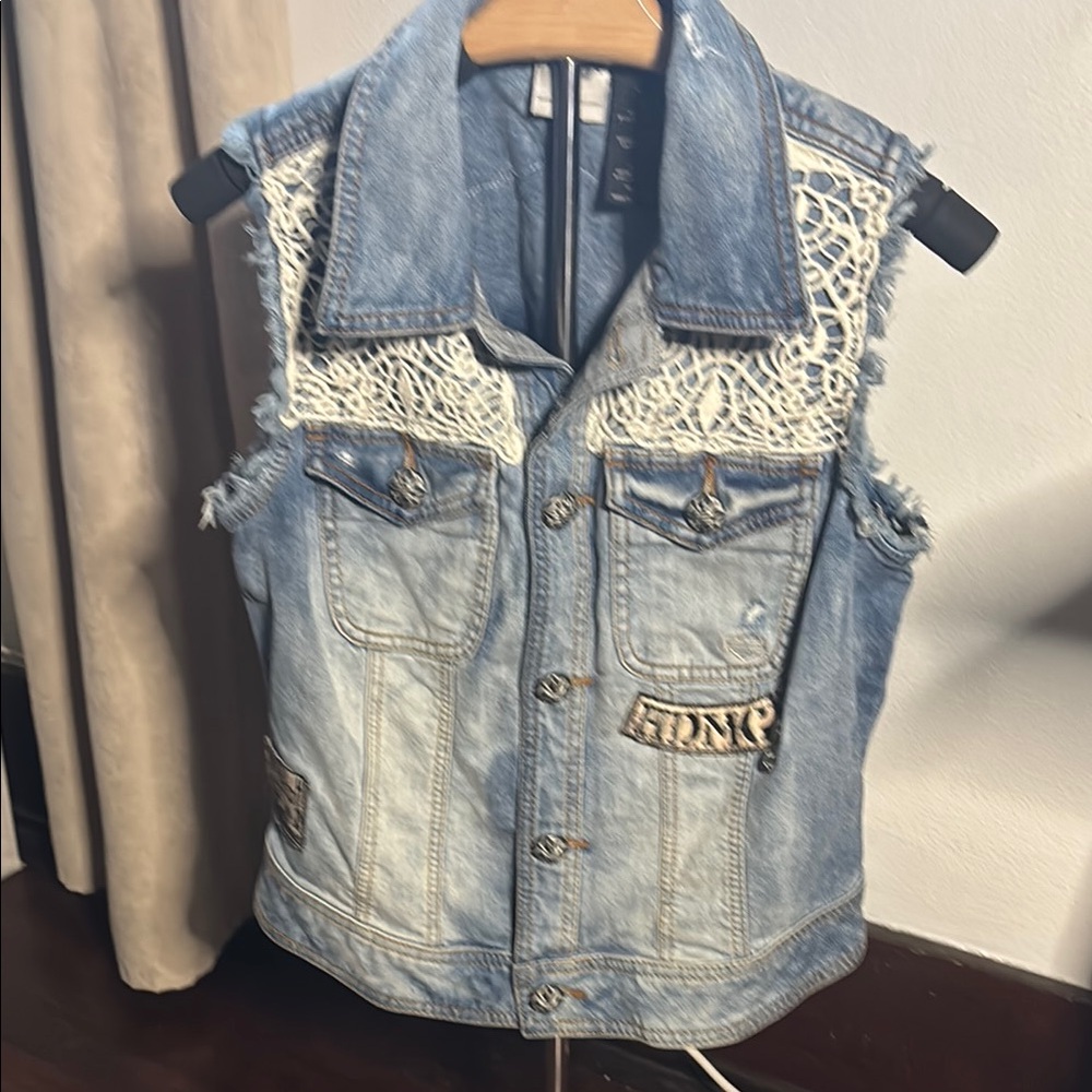 Harley Davidson Denim Vest with Lace Detail